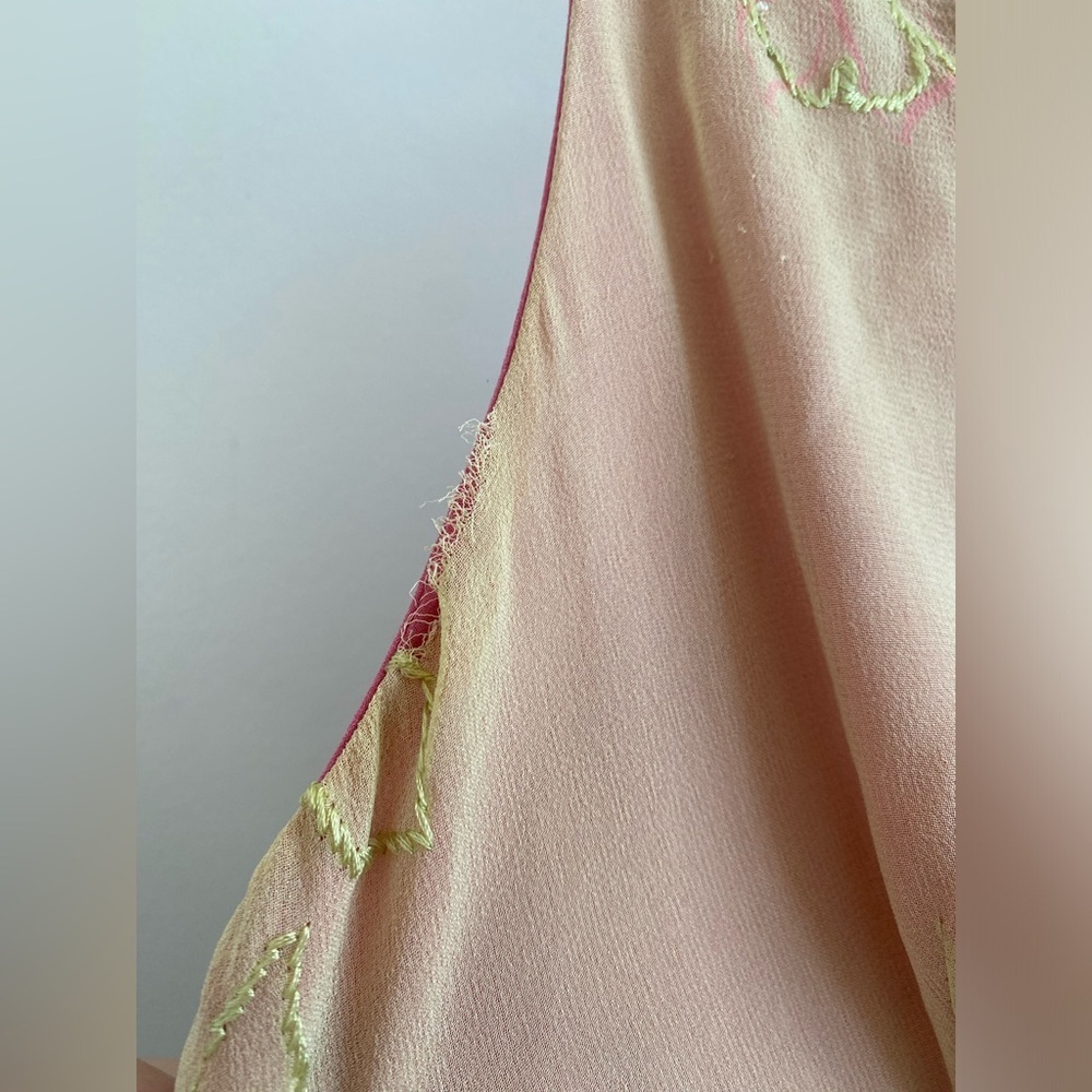 Adrianna Y2K Silk 90’s Y2K Embroidered Floral Print Green & Pink Dress Size 8 - Picture 6 of 11